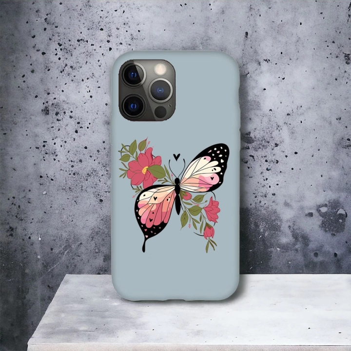 İphone 13 ProMax Uyumlu Lansman İçi Kadife Butterfly Desenli Kılıf