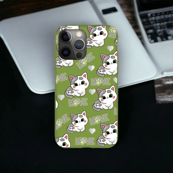 İphone 13 ProMax Uyumlu Lansman İçi Kadife Lovely Cat Desenli Kılıf