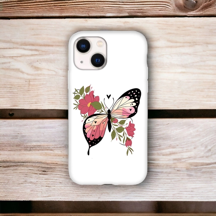 İphone 15 Plus / 14 Plus Uyumlu Lansman İçi Kadife Butterfly Desenli Kılıf