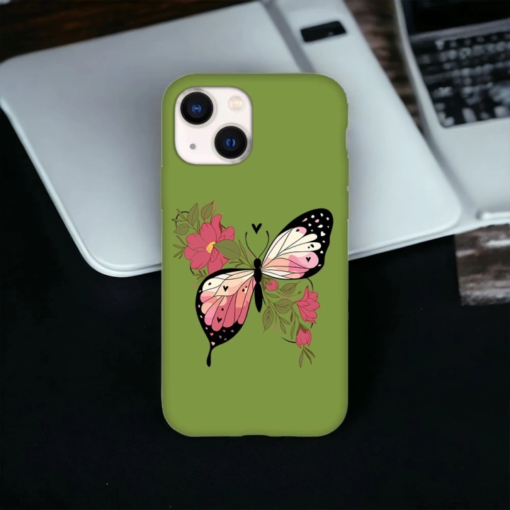 İphone 15 Plus / 14 Plus Uyumlu Lansman İçi Kadife Butterfly Desenli Kılıf