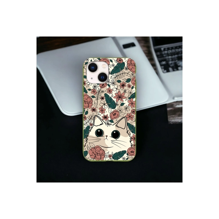 İphone 15 Plus / 14 Plus Uyumlu Lansman İçi Kadife Cute Cat Desenli Kılıf