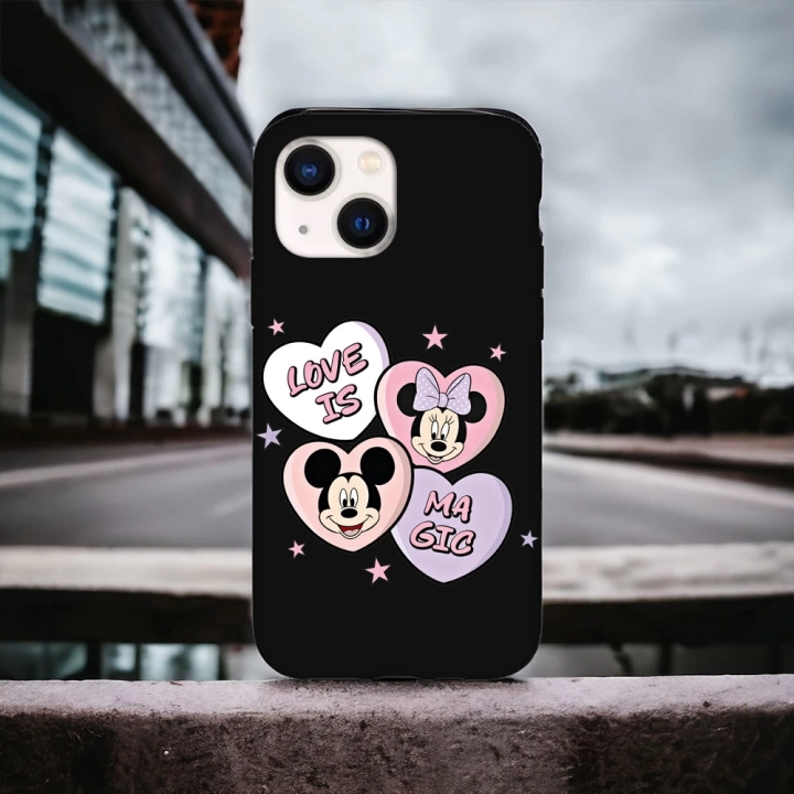 iPhone 15 Plus / 14 Plus Uyumlu Minnie & Mickey Desenli Lansman Kılıf