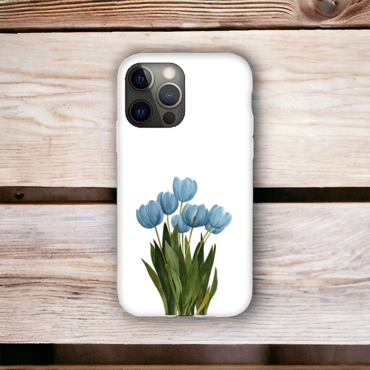 İphone 15 ProMax Uyumlu Lansman İçi Kadife Blue Tulip Desenli Kılıf