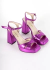 Dalon Metalik Retro Topuklu Ayakkabı 11 Cm Mor