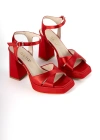 Dalon Saten Retro Topuklu Ayakkabı 11 Cm Kırmızı
