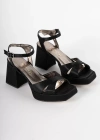 Dalon Saten Retro Topuklu Ayakkabı 8 Cm Siyah