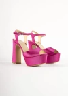 Jalor Saten Platform Kalın Topuklu Ayakkabı 12 Cm Fuşya