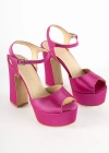 Jalor Saten Platform Kalın Topuklu Ayakkabı 12 Cm Fuşya