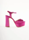 Jalor Saten Platform Kalın Topuklu Ayakkabı 12 Cm Fuşya