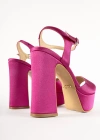 Jalor Saten Platform Kalın Topuklu Ayakkabı 12 Cm Fuşya