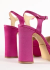 Jalor Saten Platform Kalın Topuklu Ayakkabı 12 Cm Fuşya