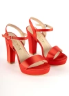 Rovan Saten Platform Kalın Topuklu Ayakkabı 11 Cm Kırmızı