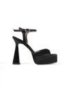Tylon Mat Platform Kadeh Topuklu Ayakkabı 13 Cm Siyah Saten