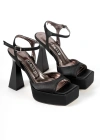 Tylon Mat Platform Kadeh Topuklu Ayakkabı 13 Cm Siyah Saten