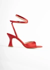 Xilon Saten Kadeh Topuklu Ayakkabı 9 Cm Kırmızı