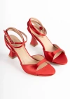 Xilon Saten Kadeh Topuklu Ayakkabı 9 Cm Kırmızı