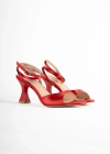 Xilon Saten Kadeh Topuklu Ayakkabı 9 Cm Kırmızı