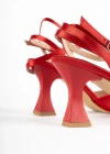 Xilon Saten Kadeh Topuklu Ayakkabı 9 Cm Kırmızı