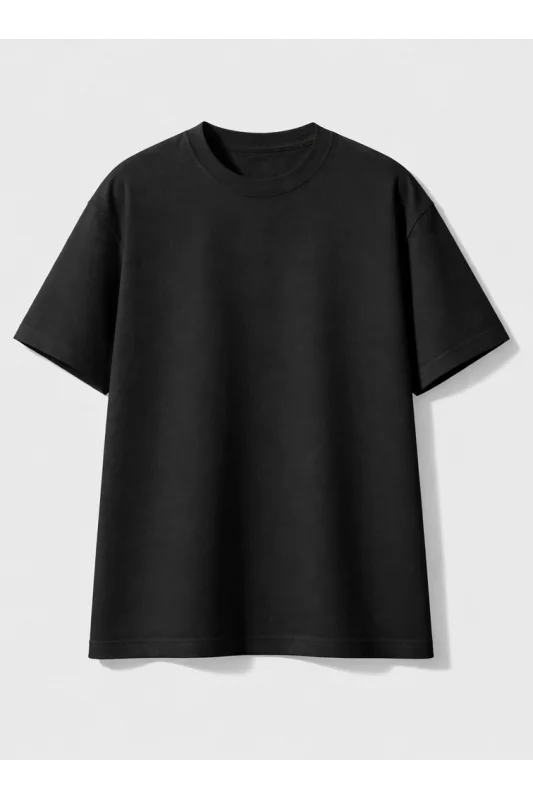 SİYAH Loose Fit Rahat Kesim Bisiklet Yaka Tişört