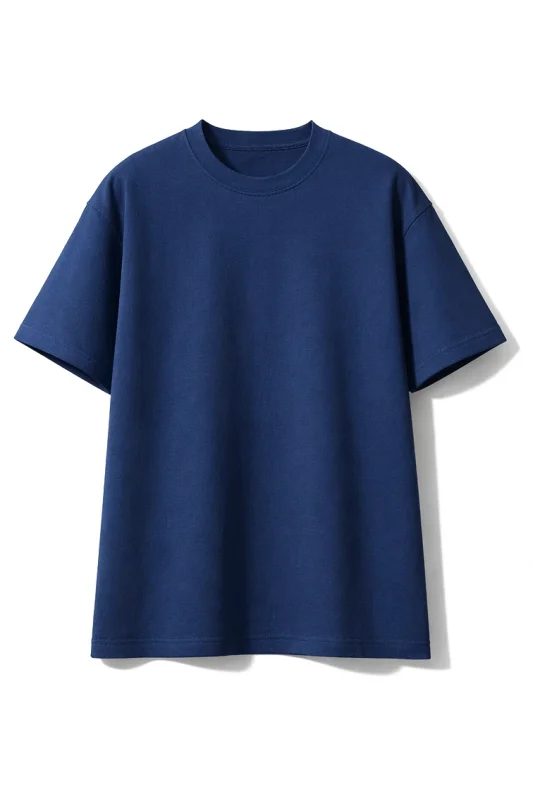 LACİVERT Loose Fit Rahat Kesim Bisiklet Yaka Tişört