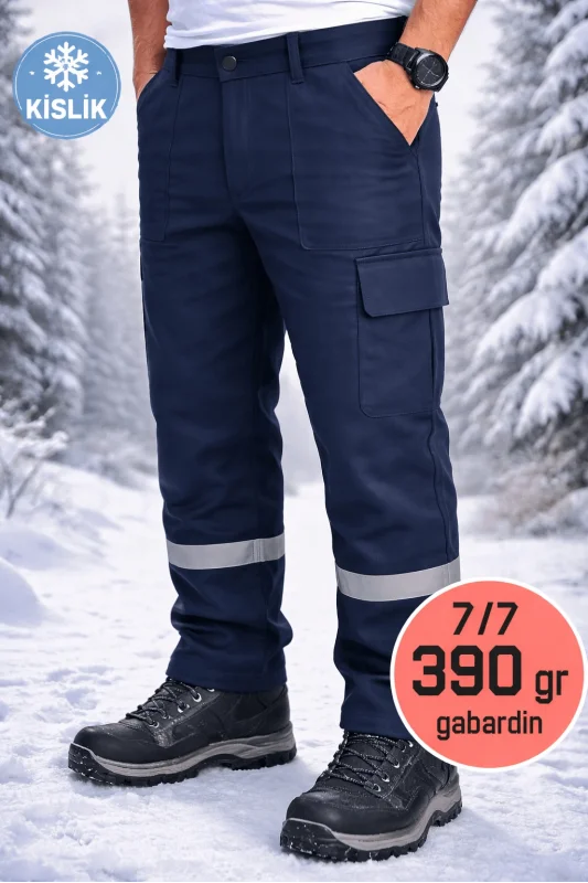 Lacivert Reflektörlü 7/7 Kışlık Kalın Gabardin Pantolon