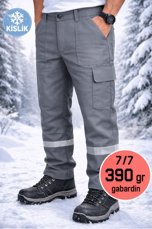 Gri Reflektörlü 7/7 Kışlık Kalın Gabardin Pantolon