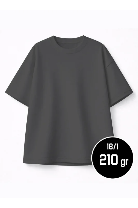 Ağır Gramajlı Oversize Tişört FÜME 18-1 Compact Penye 210 gr