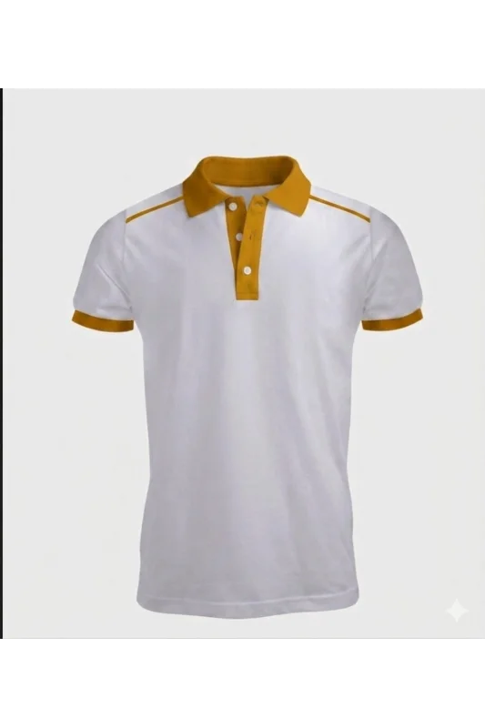 Beyaz LACOSTE Polo Yaka Tişört HARDAL PARÇALI MODEL