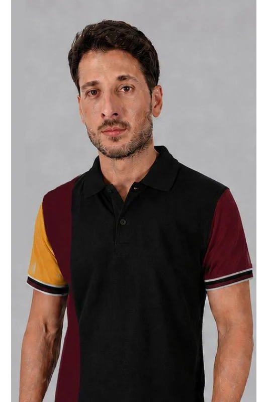 Proline Model Polo Yaka Tişört Bordo Siyah Sarı
