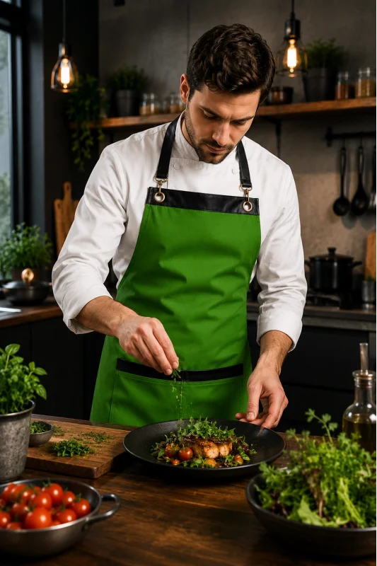 Çimen Yeşili Su Geçirmez Leke Tutmaz Barista Önlüğü