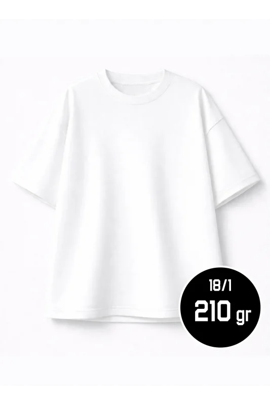 Ağır Gramajlı Oversize Tişört BEYAZ 18-1 Compact Penye 210 gr