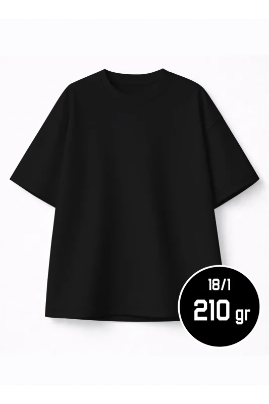 Ağır Gramajlı Oversize Tişört SİYAH 18-1 Compact Penye 210 gr