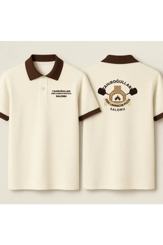 Bej  Polo Yaka T-Shirt kahverengi Yakalı Çift Renkli