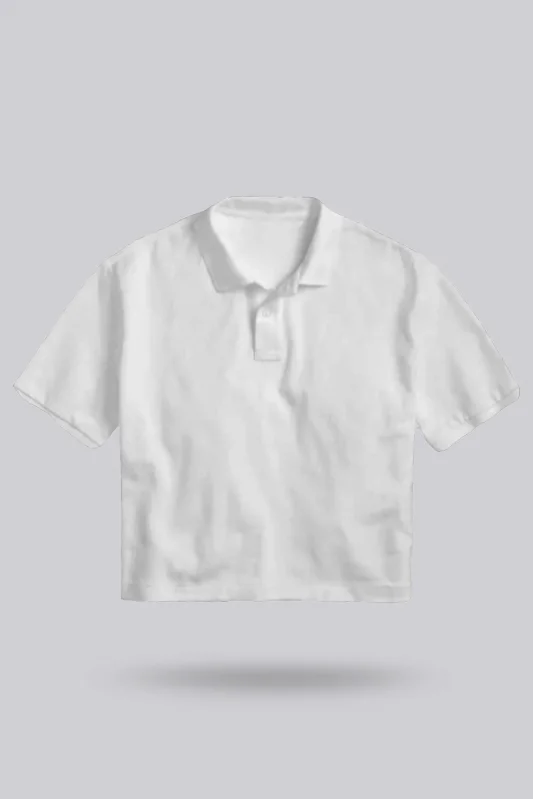 Beyaz Kadın Crop Polo Yaka Tişört