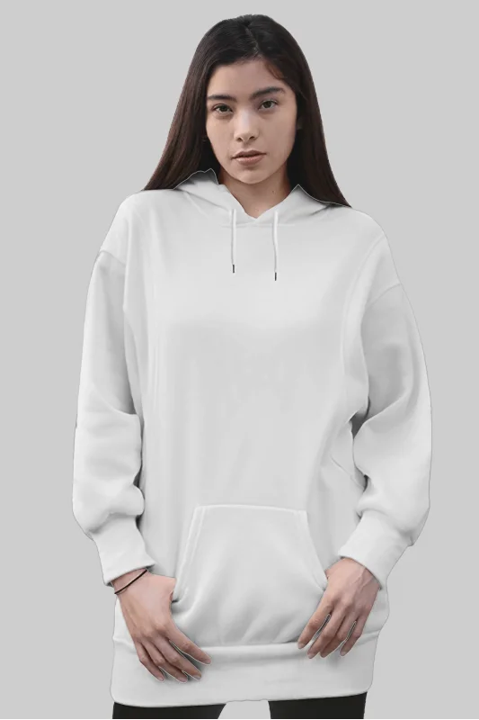 Beyaz Kadın Uzun Hoodie Kapüşonlu Sweatshirt