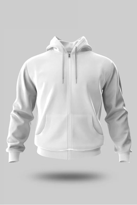 BEYAZ KAPÜŞONLU FERMUARLI SWEATSHİRT