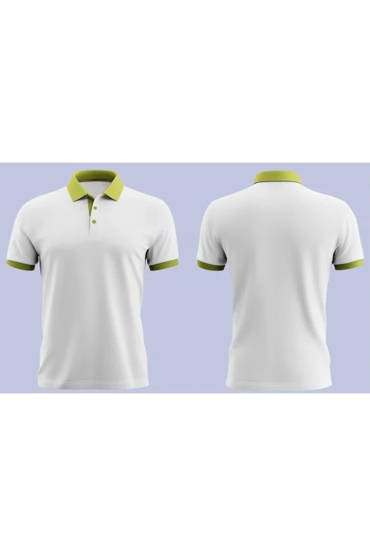 Beyaz Polo Yaka T-Shirt Kol Ucu ve yaka Yeşil