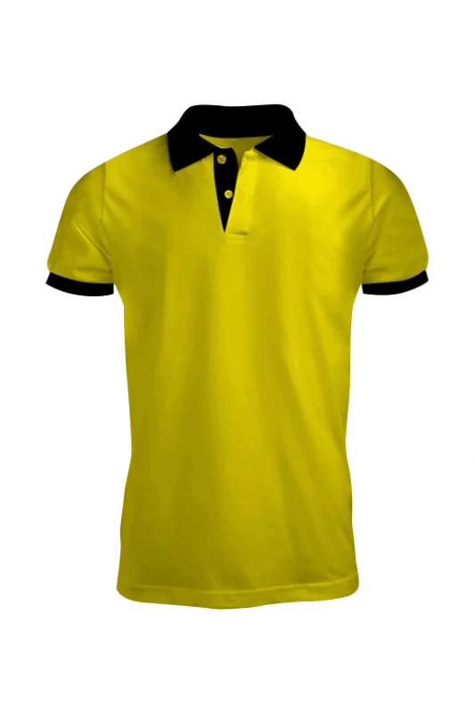 Sarı Polo Yaka Tişört Siyah Yakalı Çift Renkli