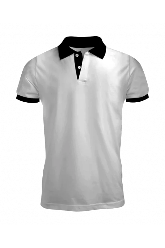 Beyaz Polo Yaka Tişört Siyah Yakalı Çift Renkli