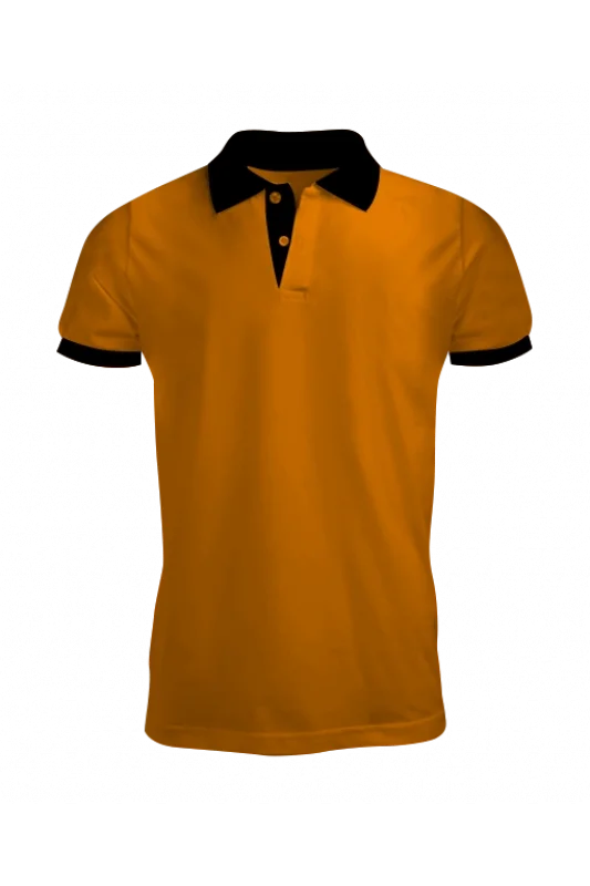 Turuncu Polo Yaka Tişört Siyah Yakalı Çift Renkli