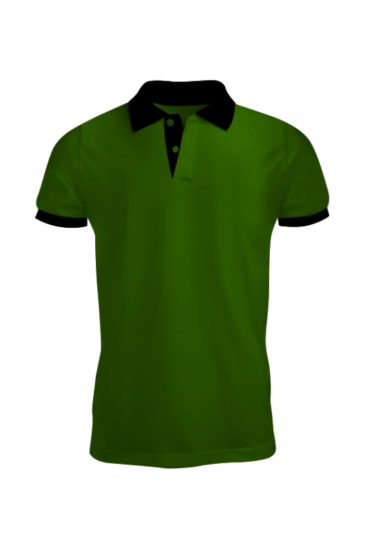 Yeşil Polo Yaka Tişört Siyah Yakalı Çift Renkli