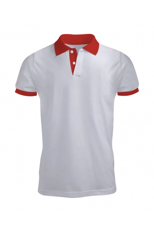 Beyaz Polo Yaka Tişört Kırmızı Yakalı Çift Renkli