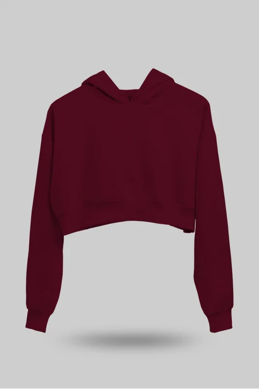 Bordo Kadın Crop Hoodie Kapüşonlu Sweatshirt
