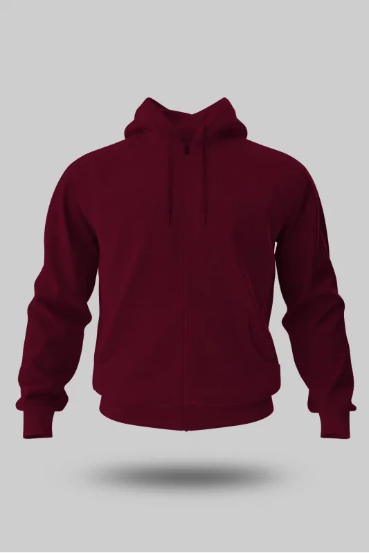 BORDO KAPÜŞONLU FERMUARLI SWEATSHİRT