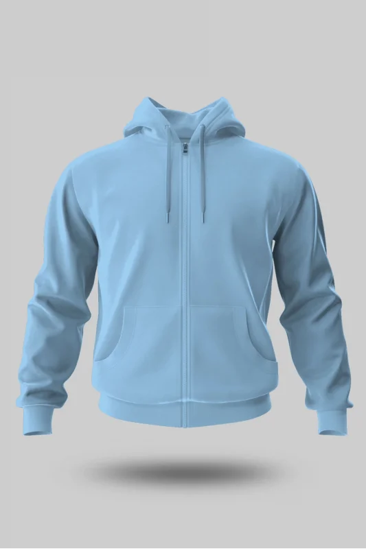 BUZ MAVİSİ KAPÜŞONLU FERMUARLI SWEATSHİRT