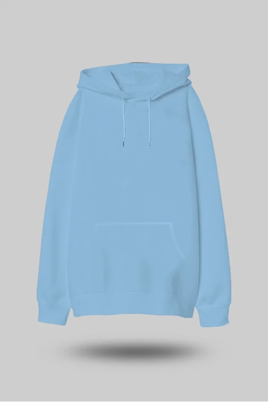 Buz Mavisi Oversize Unisex Kapüşonlu Sweatshirt