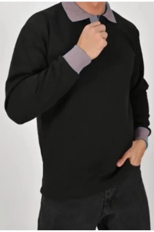 Yazlık Çift renk siyah UZUN KOL POLO gri YAKA TİŞÖRT