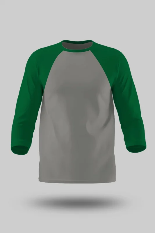 Çimen Yeşili-Gri Orijinal Reglan 3/4 Kol Unisex Tişört