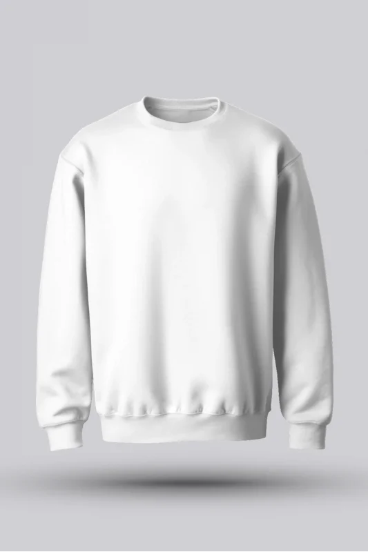 ERKEK BEYAZ KAPÜŞONSUZ SWEATSHİRT