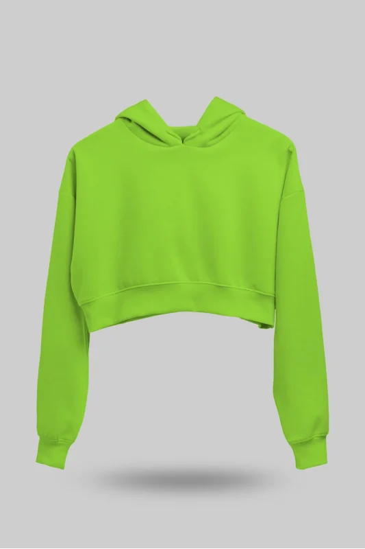 Fıstık Yeşili Kadın Crop Hoodie Kapüşonlu Sweatshirt
